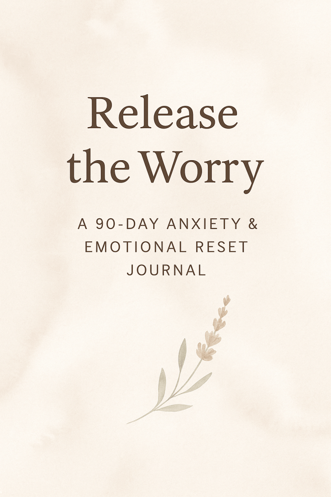 Release the Worry journal cover and inside pages flat-lay