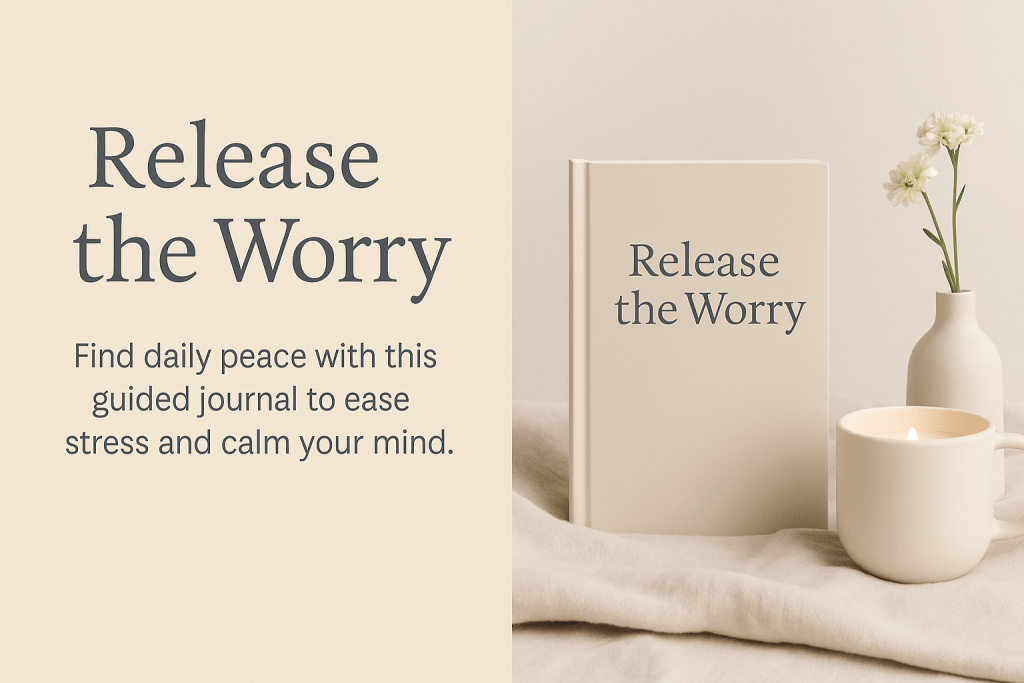 Release the Worry journal cover and inside pages flat-lay
