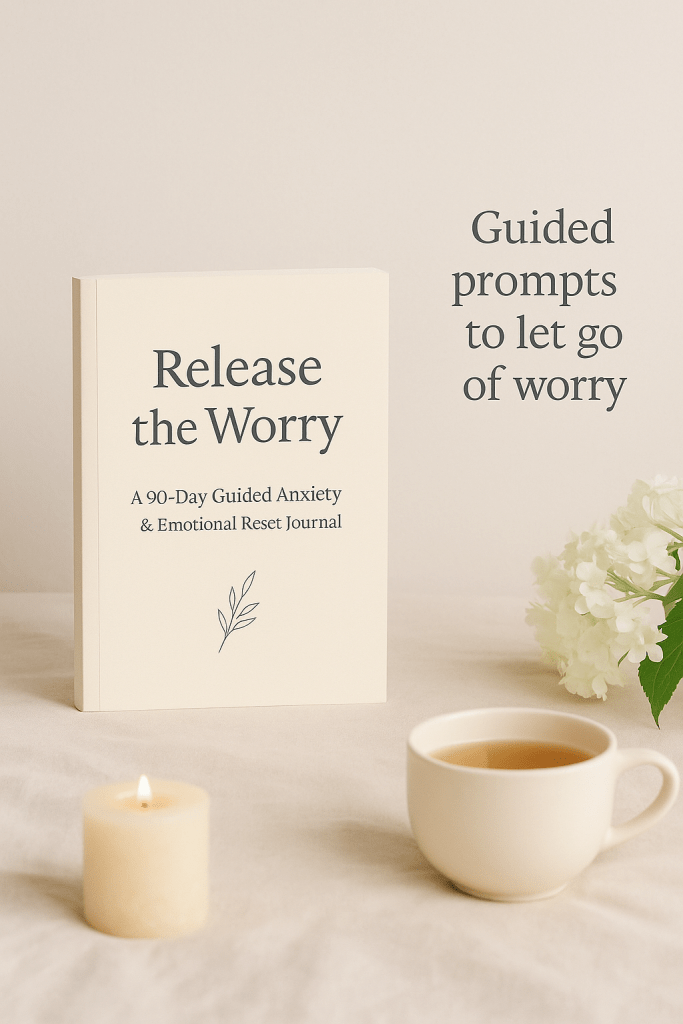 Release the Worry journal cover and inside pages flat-lay