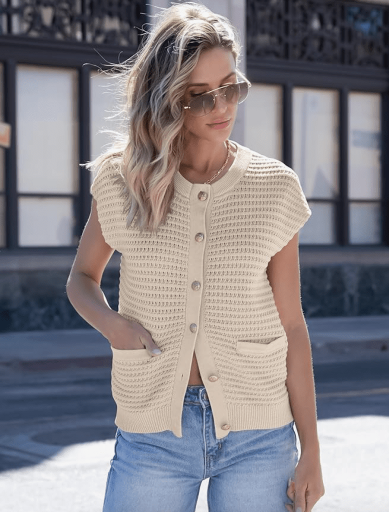 ANRABESS Women Sweater Vests Sleeveless Cardigan Casual Loose Knit