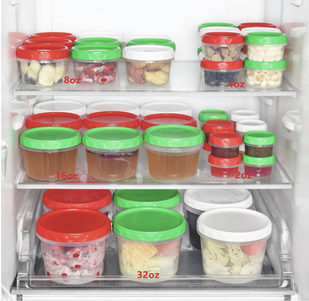 Snack & sauce cups: Mini leak-proof snack containers and dipping sauce cups arranged on a cutting board.