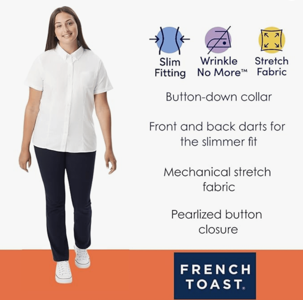 French Toast Women's Oxford Button-Down Collar Blouse with Short Sleeves