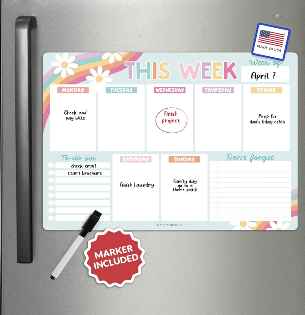 Dry-erase weekly board
