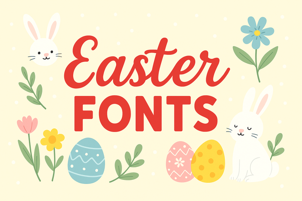Colorful Easter Fonts banner with playful and elegant text styles in pastel tones, perfect for spring-themed design projects.