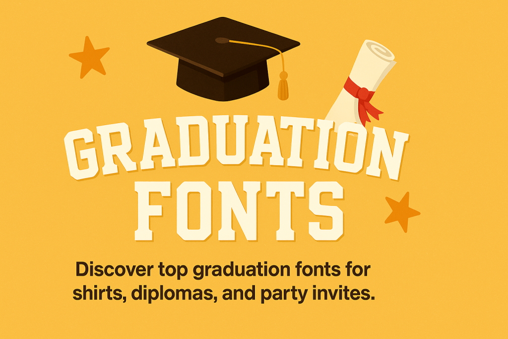Graduation Fonts banner featuring bold varsity letters, graduation cap, and ‘Class of 2026’ design elements in celebratory style”