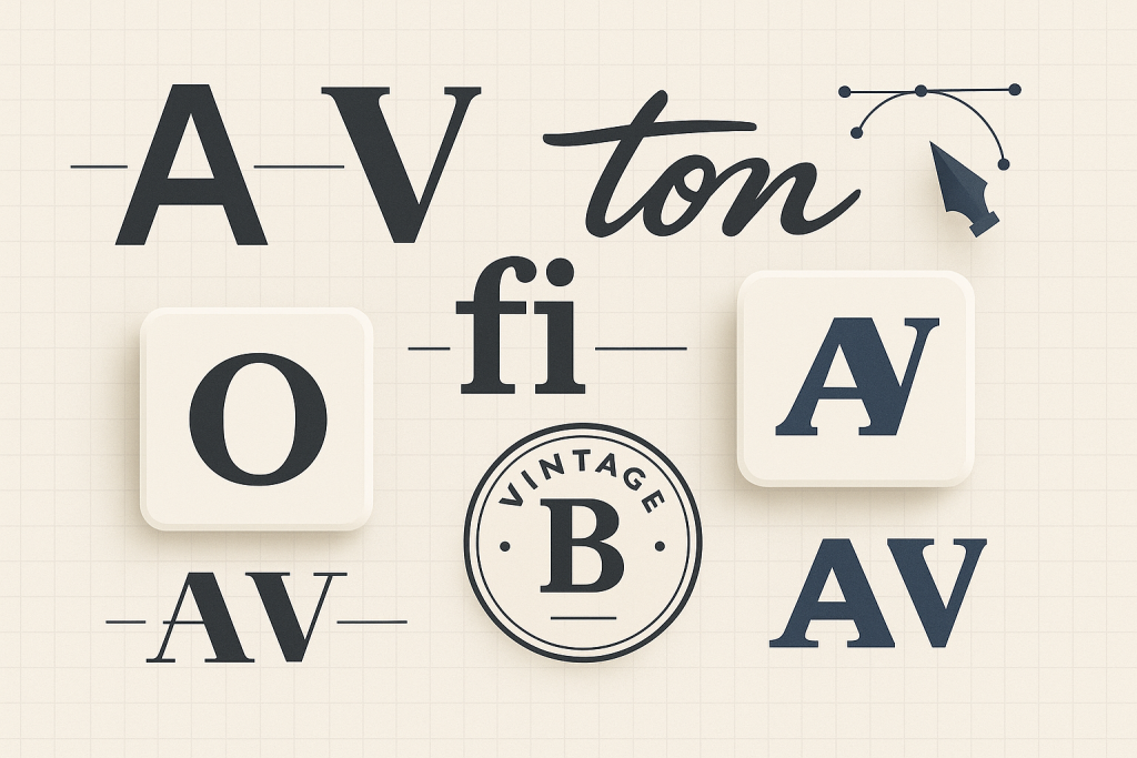 Logo & Branding Fonts banner — clean sans, signature script and modern display wordmarks on a neutral grid.