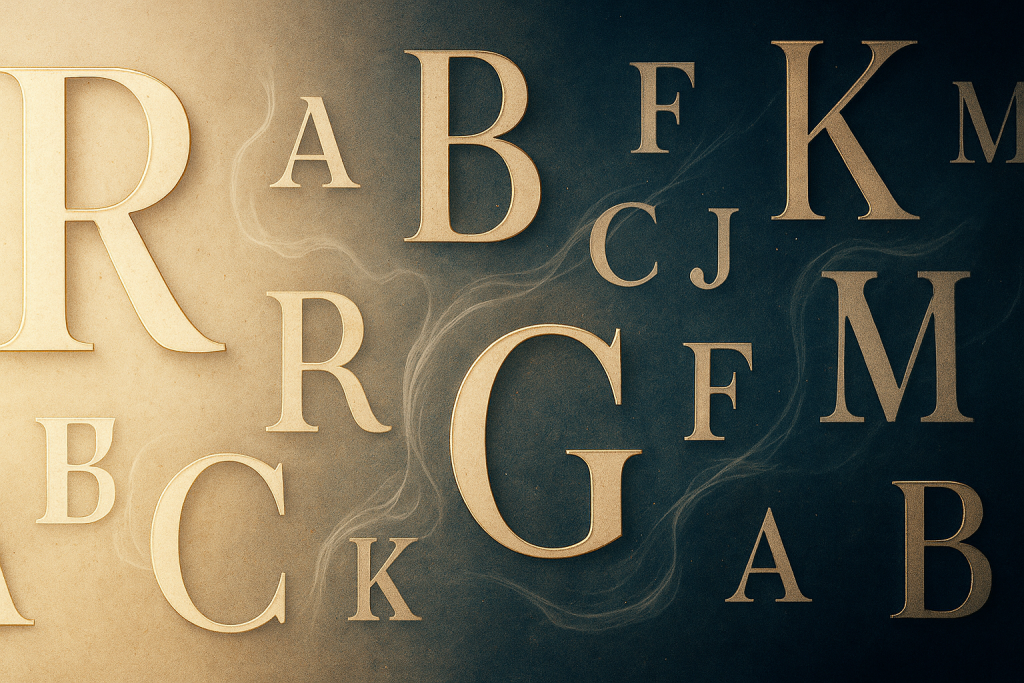 Serif Fonts — classic, readable text and elegant headlines; abstract banner with scattered letters