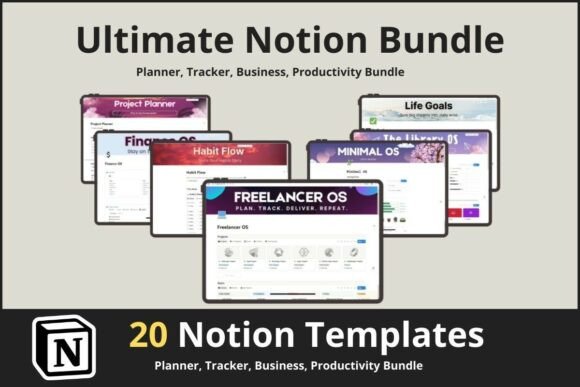Notion templates bundle dashboard preview