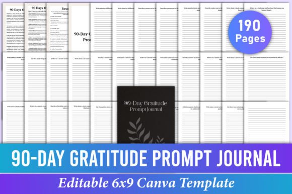 90-day gratitude journal interior template preview (prompts layout)