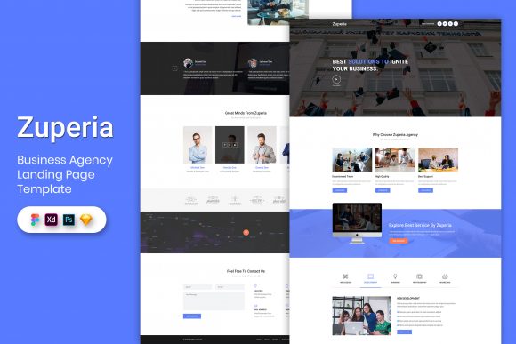 Business agency landing page template with services, proof, and call-to-action
