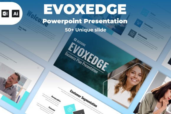 Marketing plan presentation template preview with strategy and roadmap slides