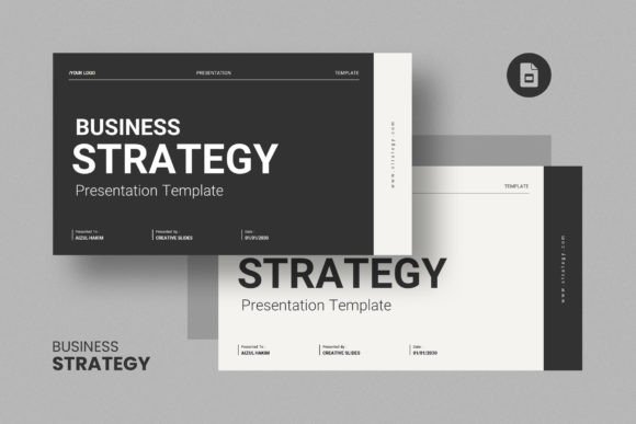 Business strategy presentation template with timeline and goals slides