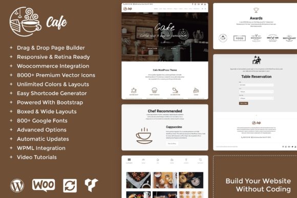 Cafe coffee shop WordPress theme template preview