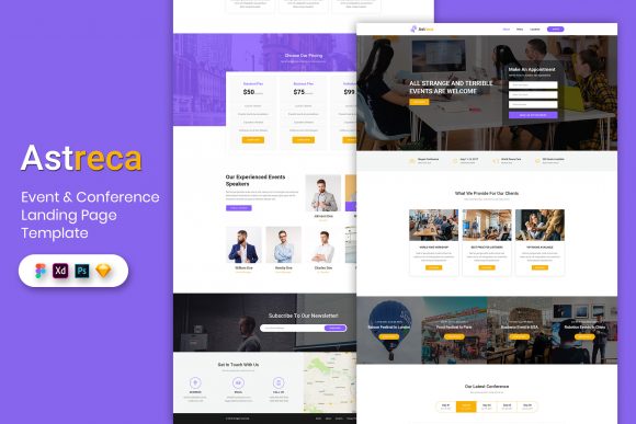 Event landing page template for conference registration and signups