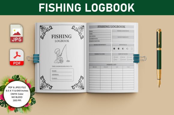 Logbook interior template with entry table and date fields