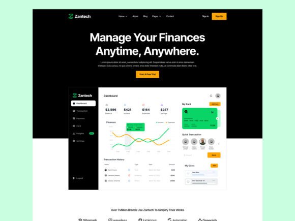 Fintech SaaS landing page template preview