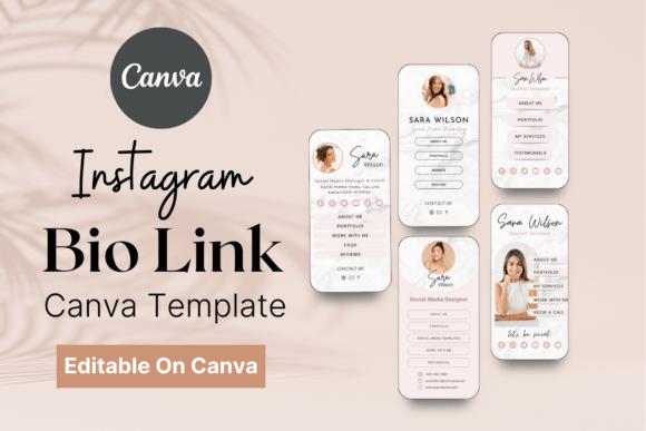 Link in bio landing page template layout with buttons and sections