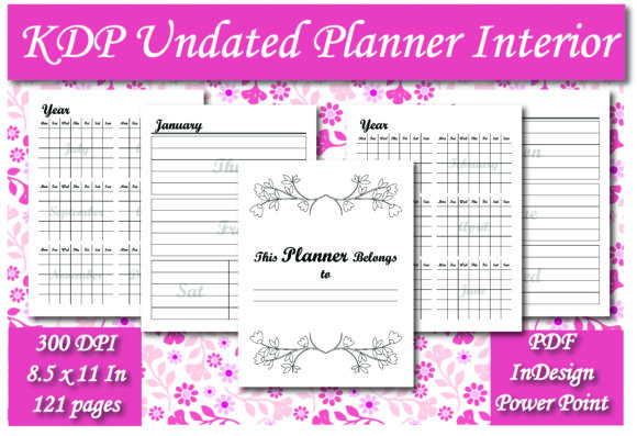 Undated planner interior template for KDP (start-anytime layout)