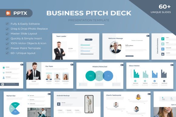 Startup pitch deck PowerPoint template slide set preview