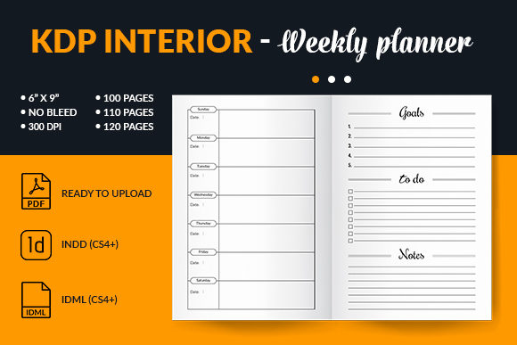 Weekly planner interior template for KDP (priorities, tasks, notes)