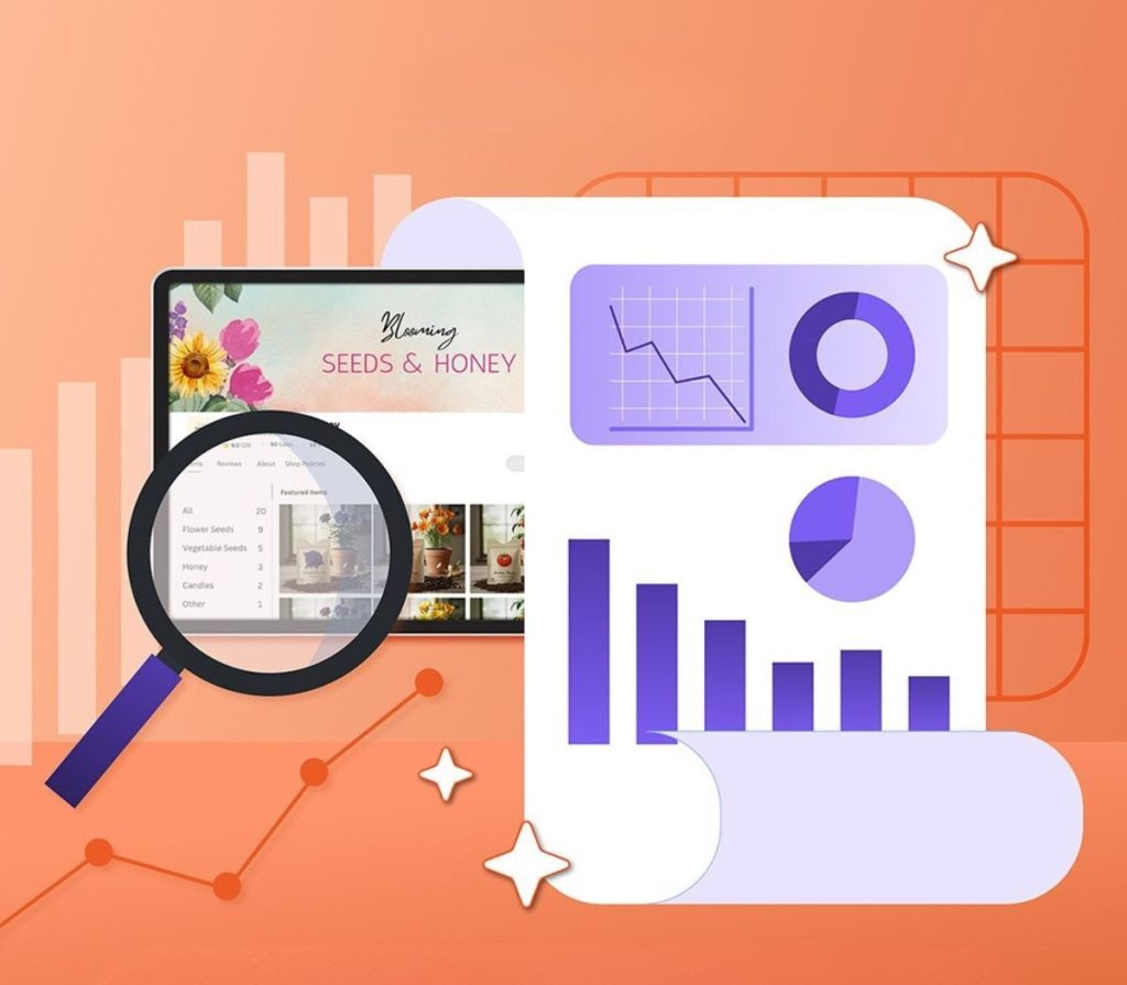 AI Etsy Coach analytics view with listing performance charts