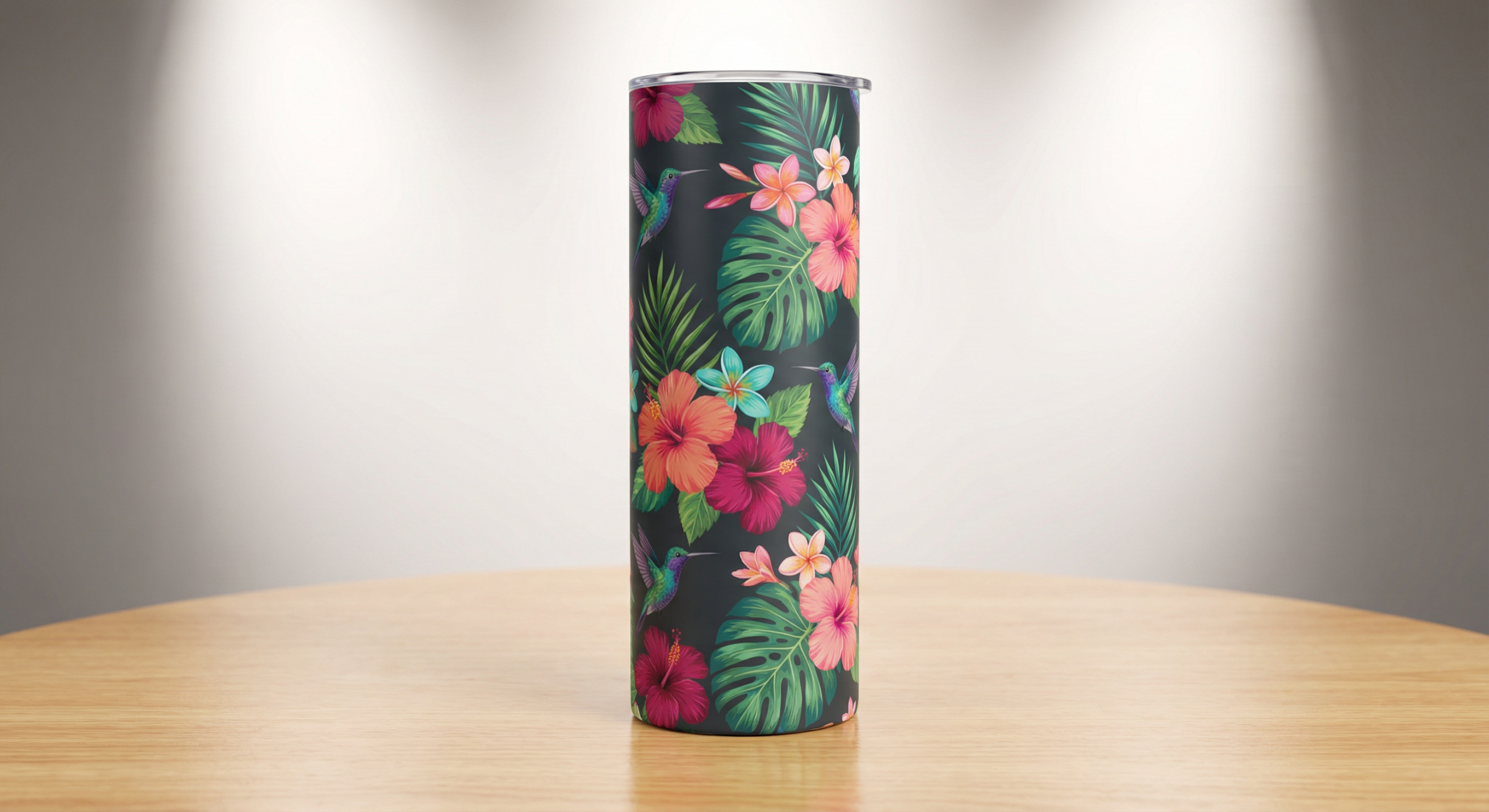 20 oz skinny tumbler with tropical floral sublimation wrap design