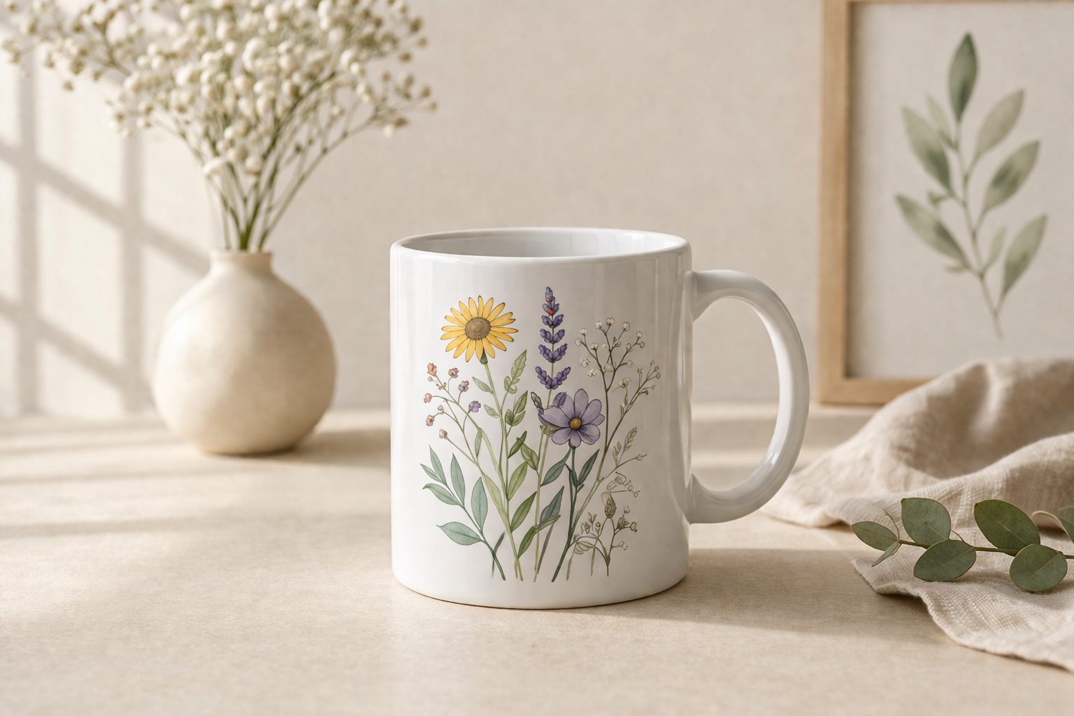 Soft wildflower color moodboard inspiration for gift-friendly floral mug aesthetics